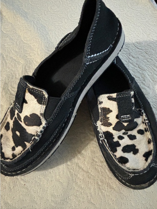 Ariat Shoes - Ariat Black Slip-On Loafers with Black & White Cow Print Accent